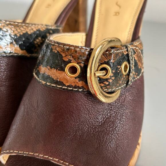 Unisa Leather Cork Heel Sandals Snake Print Buckle Open Toe Slip-On Size 10B - Picture 7 of 15